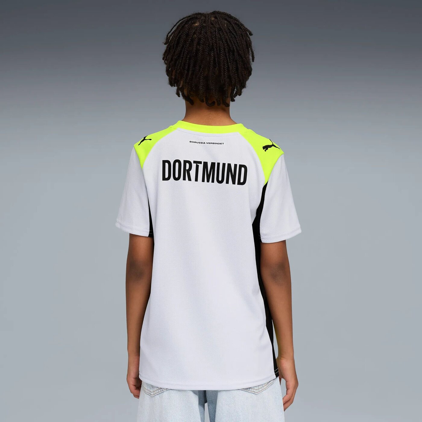 BVB Away Jersey Replica Jr with Sponsor Electric Blue Lemonade-Puma White 4